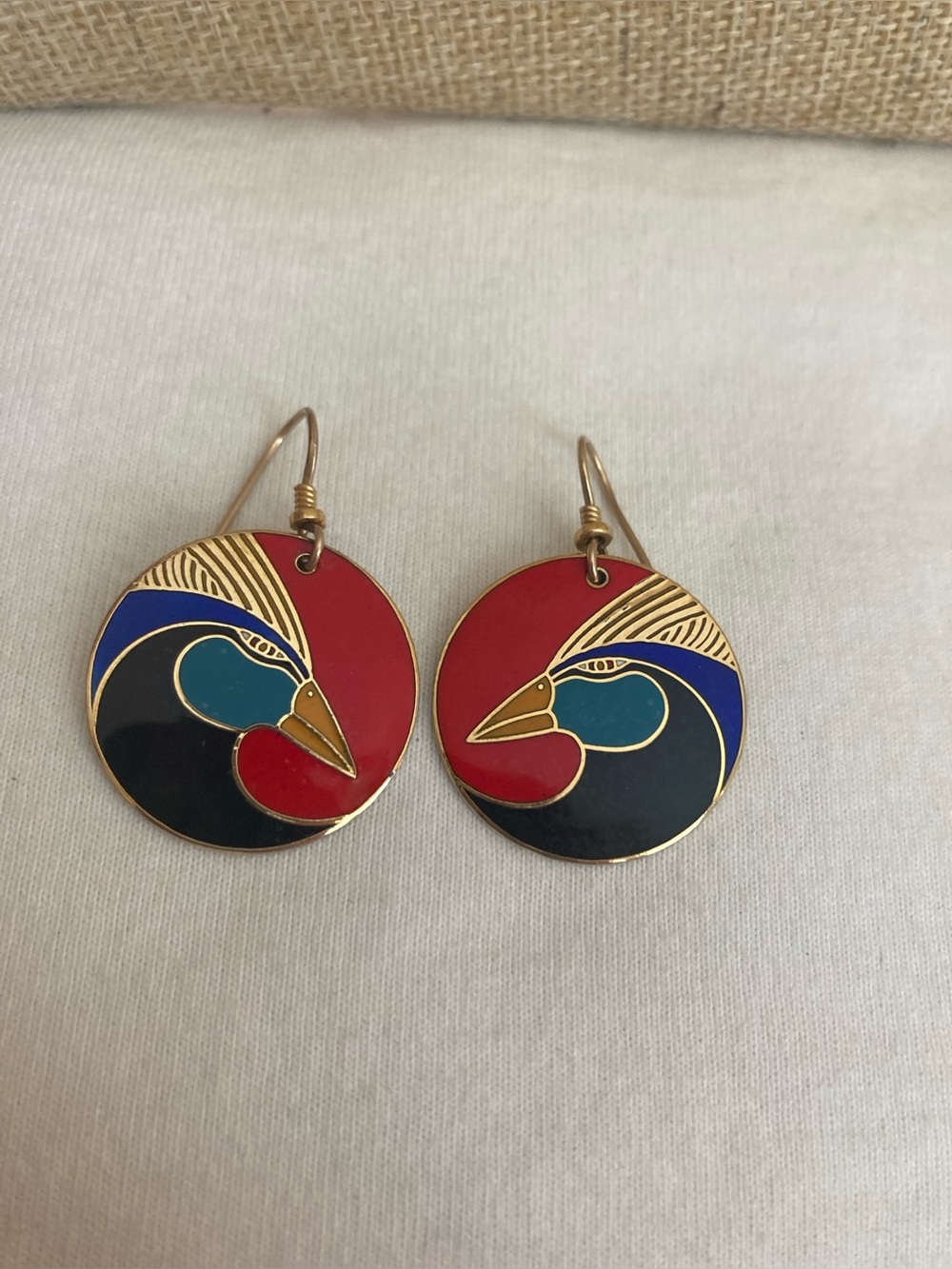 Laurel Burch Signed Vintage Multi Colored
enamel Bird Eagle Pierced Earrings